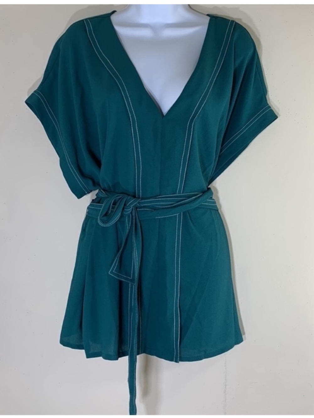 1. State Veridian Blooms Contrast Stitch Tie Waist Blouse. 3X. NWT. - Picture 2 of 8